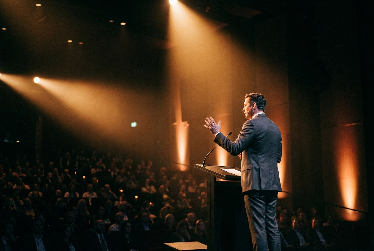 Palestrante no palco